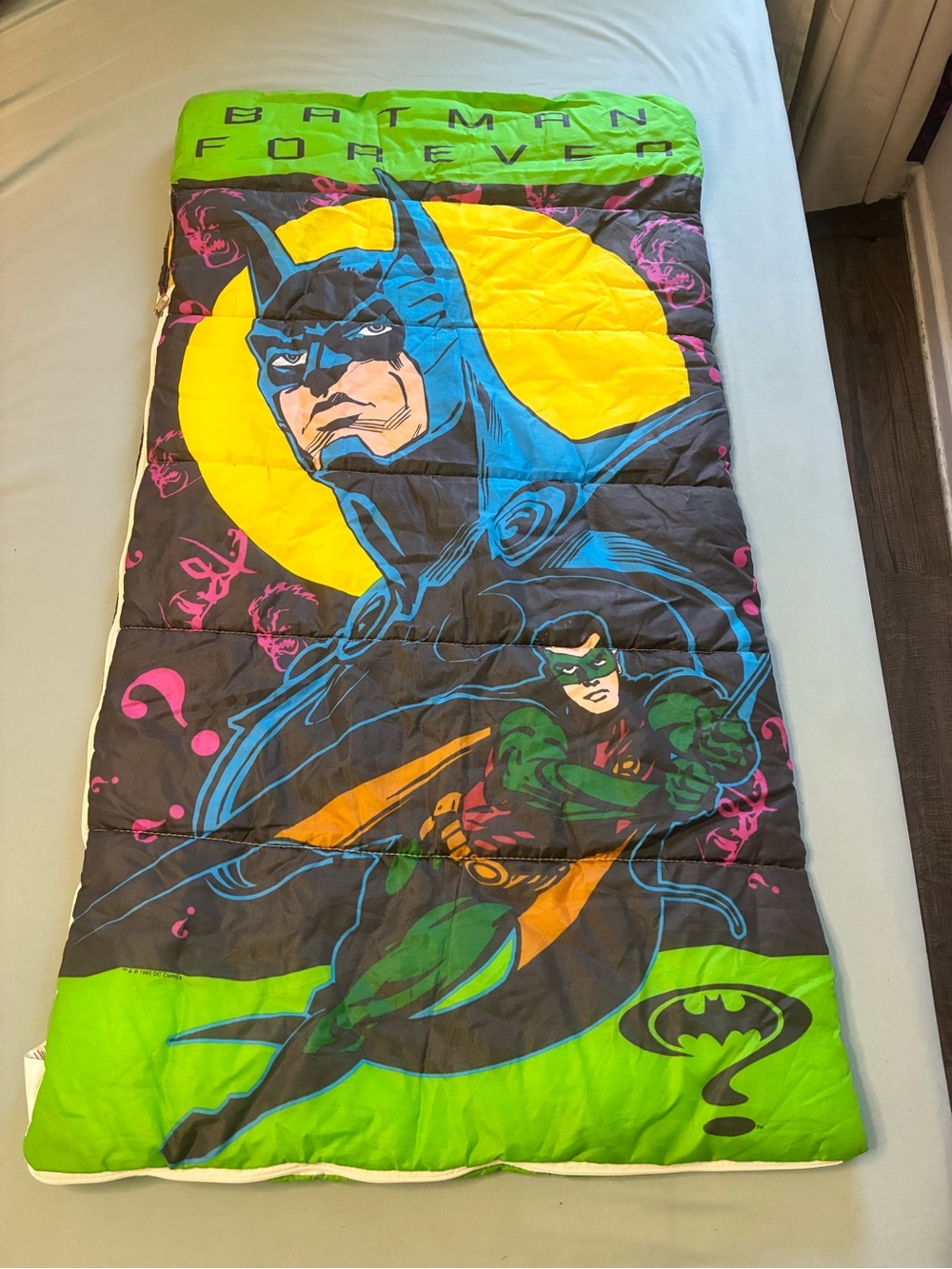 1995 DC Comics Batman Forever Green Black Sleeping Bag/Blanket